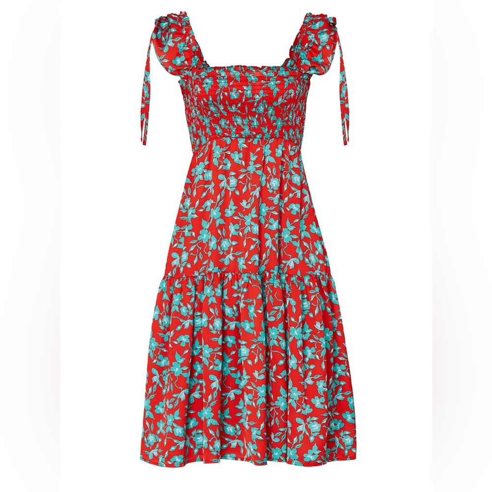 Love, Whit Red Floral Printed Midi Dress